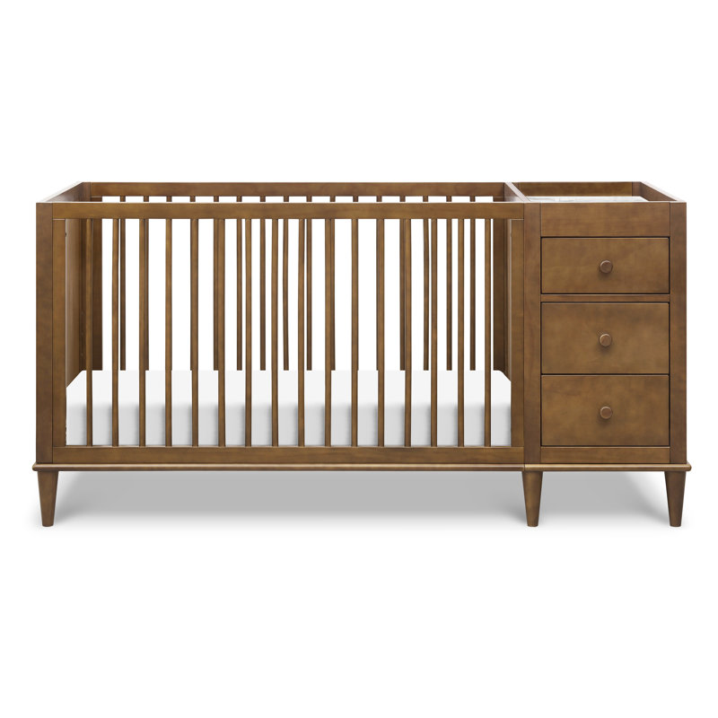 Walnut Convertible 3-in-1 Crib and Changer Combo