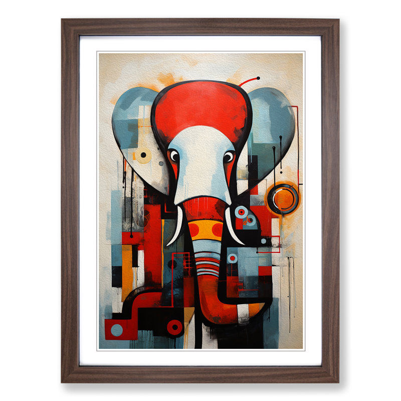 Elephant Constructivism Art - Framed Print, 64cm H x 46cm W x 2cm D, Walnut