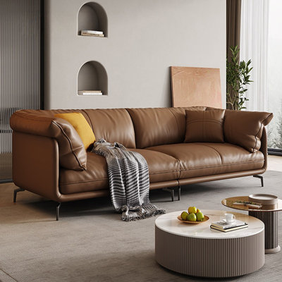 Coffee Genuine Leather Modular Sofa cushion couch
