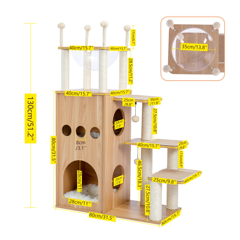 51" Wooden Luxury Cat Tree, Beige