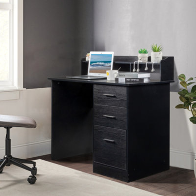 43.31in Black Particle Board with Embossed Melamine Laminated Desktop Storage Layer, Three-Drawer Computer Desk