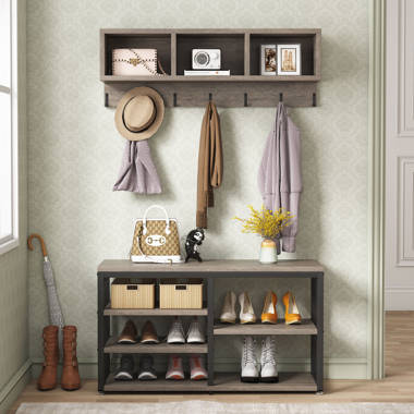 Willow Gray Entryway Hall Tree with Shoe Storage