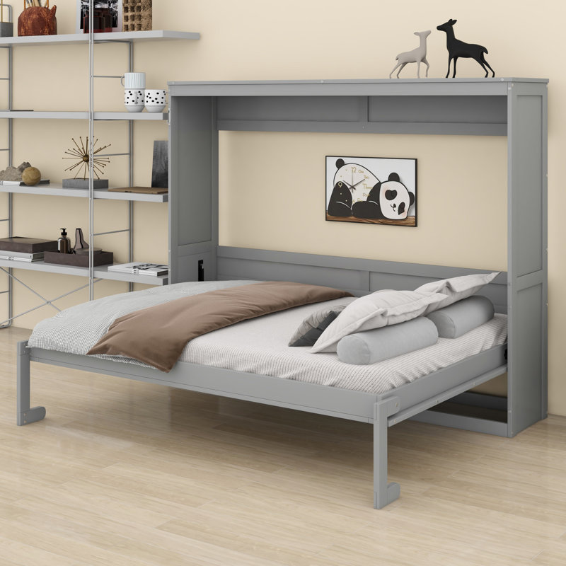 Lit escamotable peu encombrant, Gris, Lit double