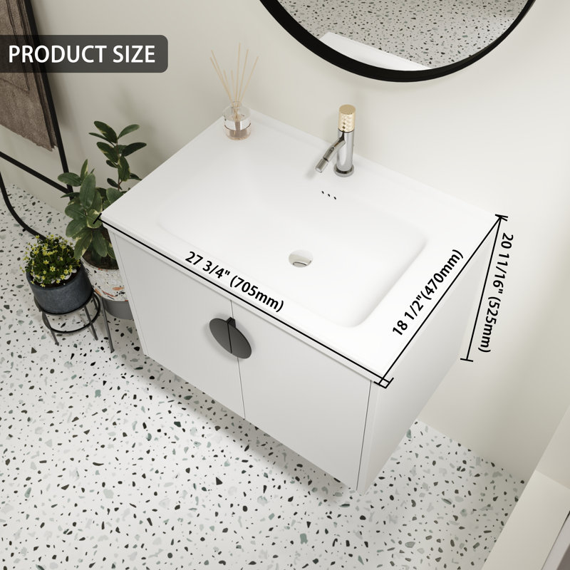Keedra 27.8'' Single Bathroom Vanity with Ceramic Top, White