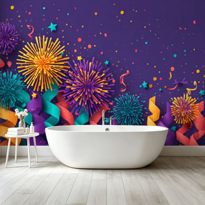 Peel and Stick Wallpaper Wall Mural Mardi Gras Carnival Celebration Party Wall Art Self Adhesive and Removable