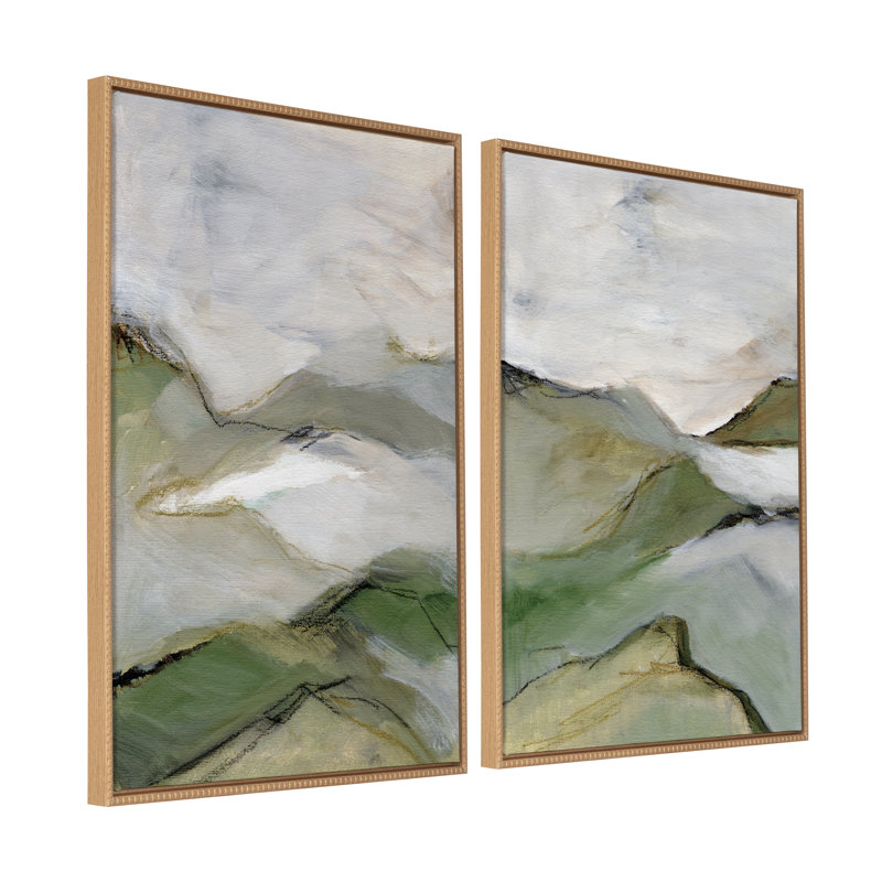 «Whispers of the Hills 1 and 2» par Nikita Jariwala, ensemble d'art mural sur toile encadrée, Tanné