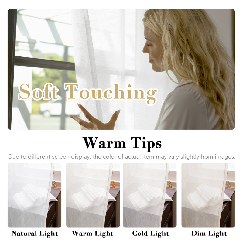 Linen Blended Textured Semi-Sheer Grommet Curtains - 37"/52" Widths Semi-Private & Light-Filtering Linen-Style Panels for Bedroom 