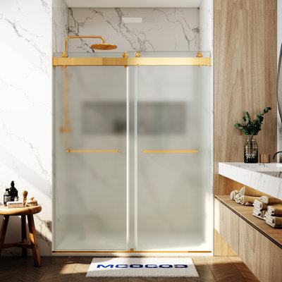 Porte de douche à double fermeture coulissante sans cadre avec verre givré de 3/8 po (10 mm) Opal Mirage MCOCOD l 56-61 "x H 79"