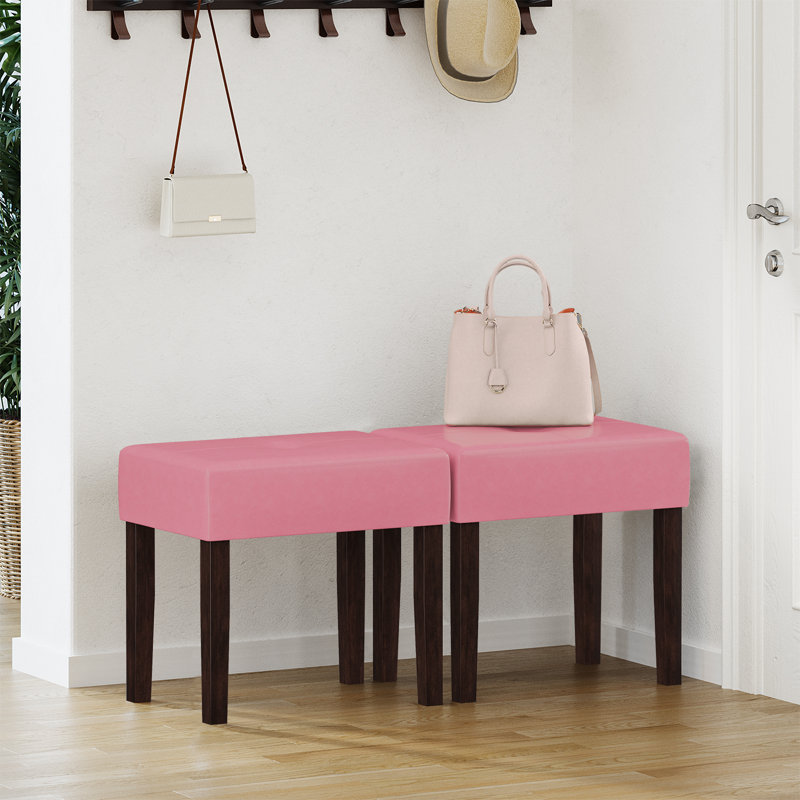 Tabouret de repose-pieds rectangulaire en cuir Nakendra, H 18,8 po x l 19,84 po x P 13,94 po, Pink