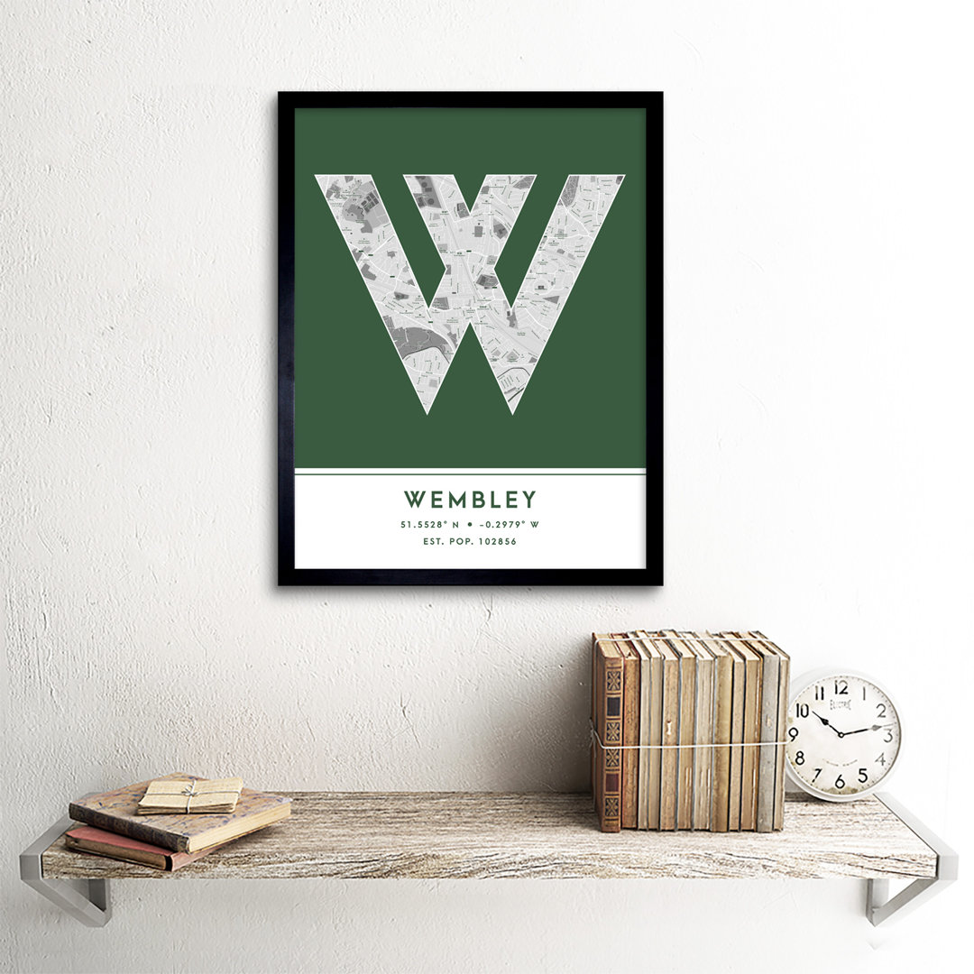 Wembley City Map Wembley Green by Wee Blue Coo - Single Picture Frame Typography