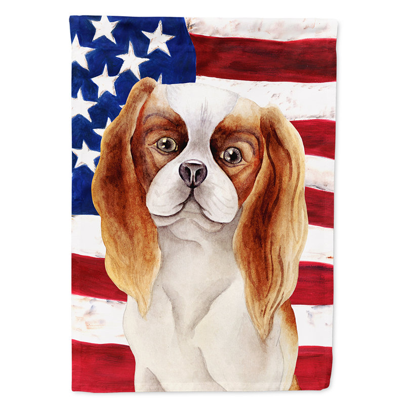 2 côtés en polyester de 2 côtés american drapeau de jardin, Blanc épagneul cavalier King Charles
