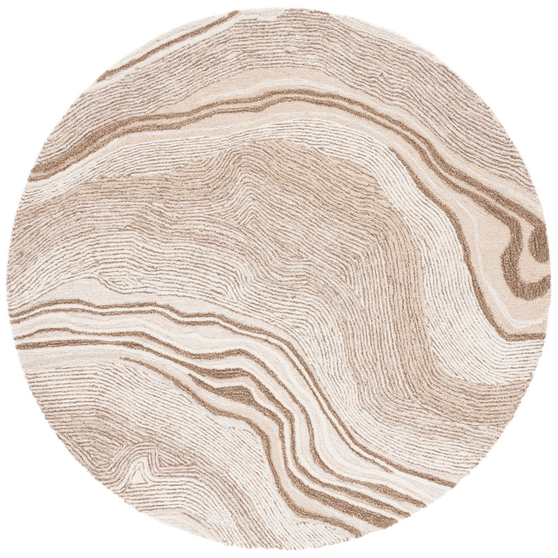 Kriner Abstract Handmade Tufted Wool Beige/Ivory Area Rug, Round 4'
