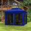 Tonnelle pliante de 3,35 m de large avec moustiquaire amovible à fermeture éclair, tonnelle instantanée, filet de protection bleu, tente, jardin