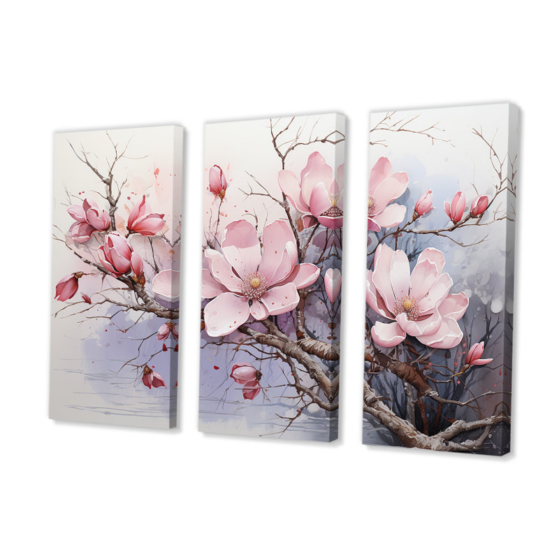 «Lavish Magnolia Tree - Magnolias», ensemble d'art mural sur toile, H 32 po x l 48 po x P 1 po
