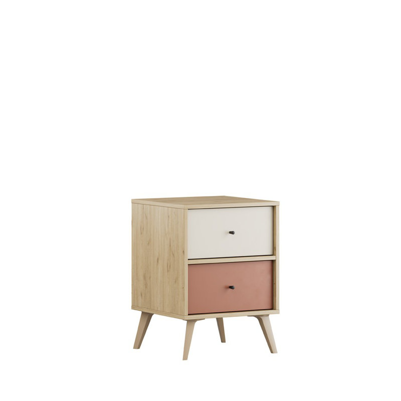 Table de chevet moderne avec 2 tiroirs | 100% panneau de particules enduit de mélamine, épaisseur: 0,6 pouce | Solution de rangement élégante et fonctionnelle pour la chambre à coucher et le salon
