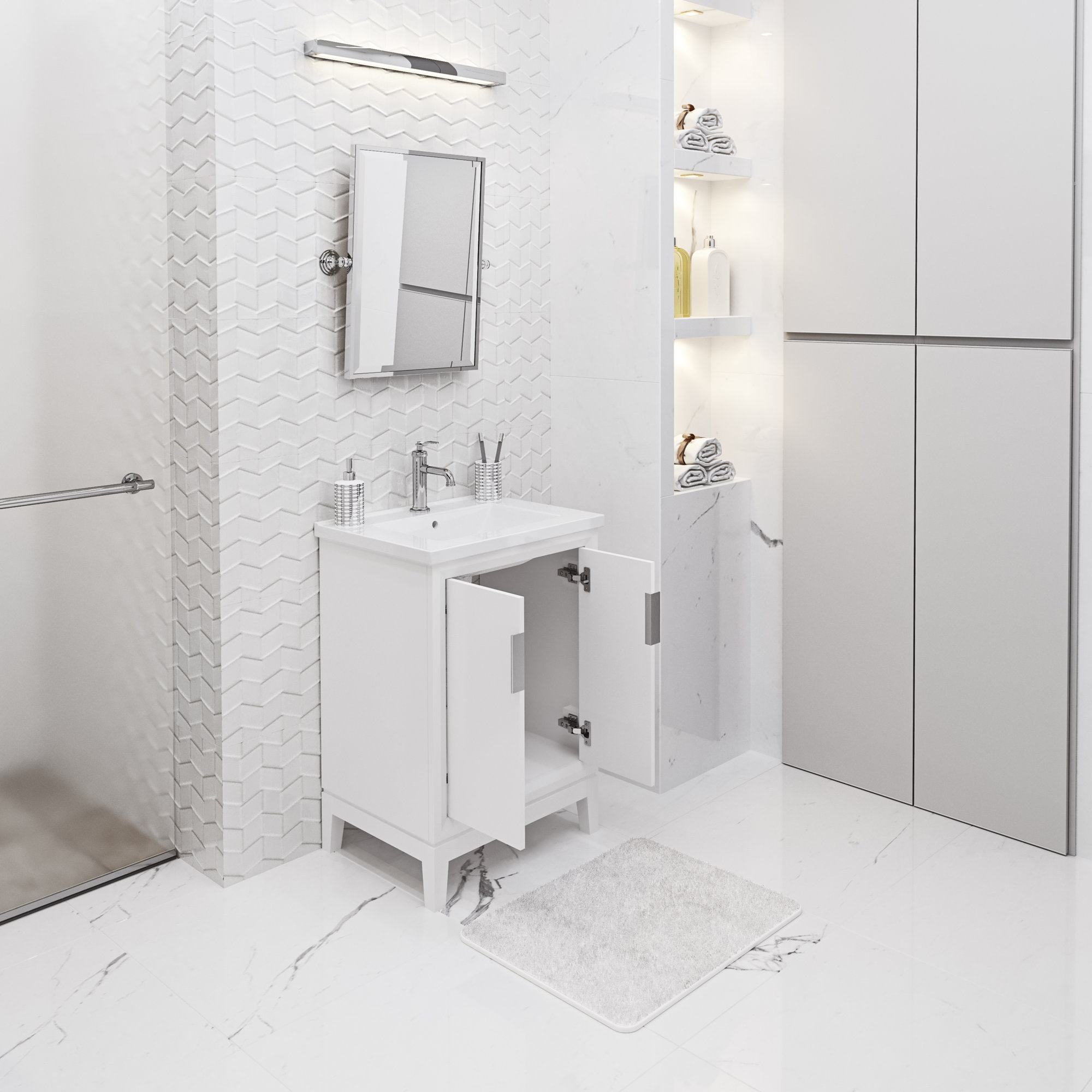 Finck 24.2'' Single Bathroom Vanity, Silver, Pure White
