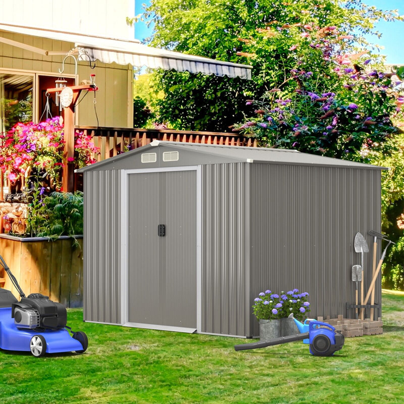 8 X 6FT Outdoor Storage Shed W/Lockable Sliding Door Galvanized Steel Shed