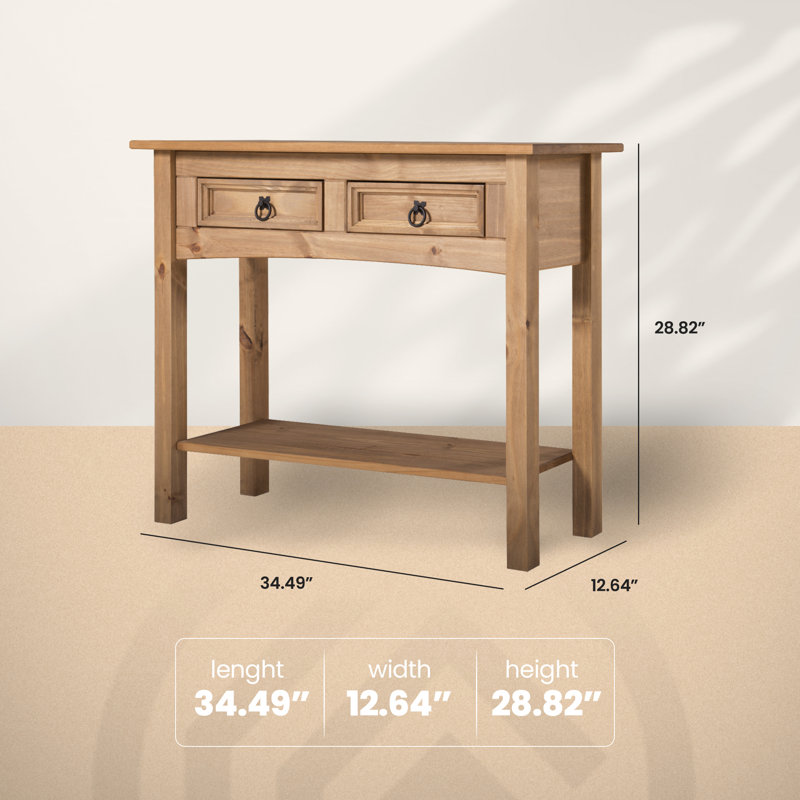 Dinnington 34.49'' Solid Wood Console Table, Antique Brown, Brown