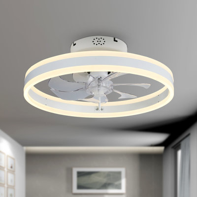 Ventilateur de plafond blanc encastré moderne à profil bas de 20 pouces avec lumières et contrôle de l'application, moteur sans courant continu à 6 vitesses
