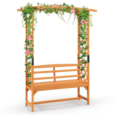 6.5 Ft Tall Patio Garden Arbour With Pergola 2-seat Bench Trellis For Climbing Plant