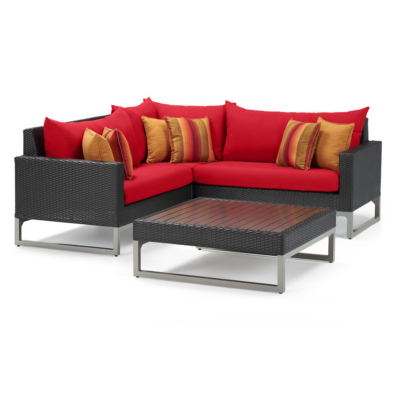 Sameko Outdoor 4 - Piece Conversation Set, Brown, Canvas Jockey Red Sunbrella® Canvas
