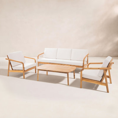 Solid Wood Patio Conversation Set With Woven Rope Back