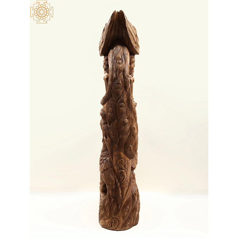 Statue paon en bois avec bébé Cristyl
