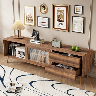 Modern 75"+ TV Stand, 70" Media Console Entertainment Center with Glass Doors, Drawers and Storage Cabinet for Living Room & Bedroom