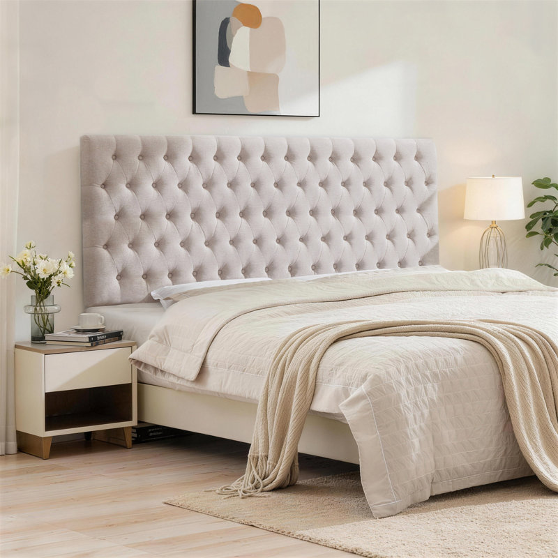 Aveigha Elegant Upholstered Headboard, Linen Beige, King