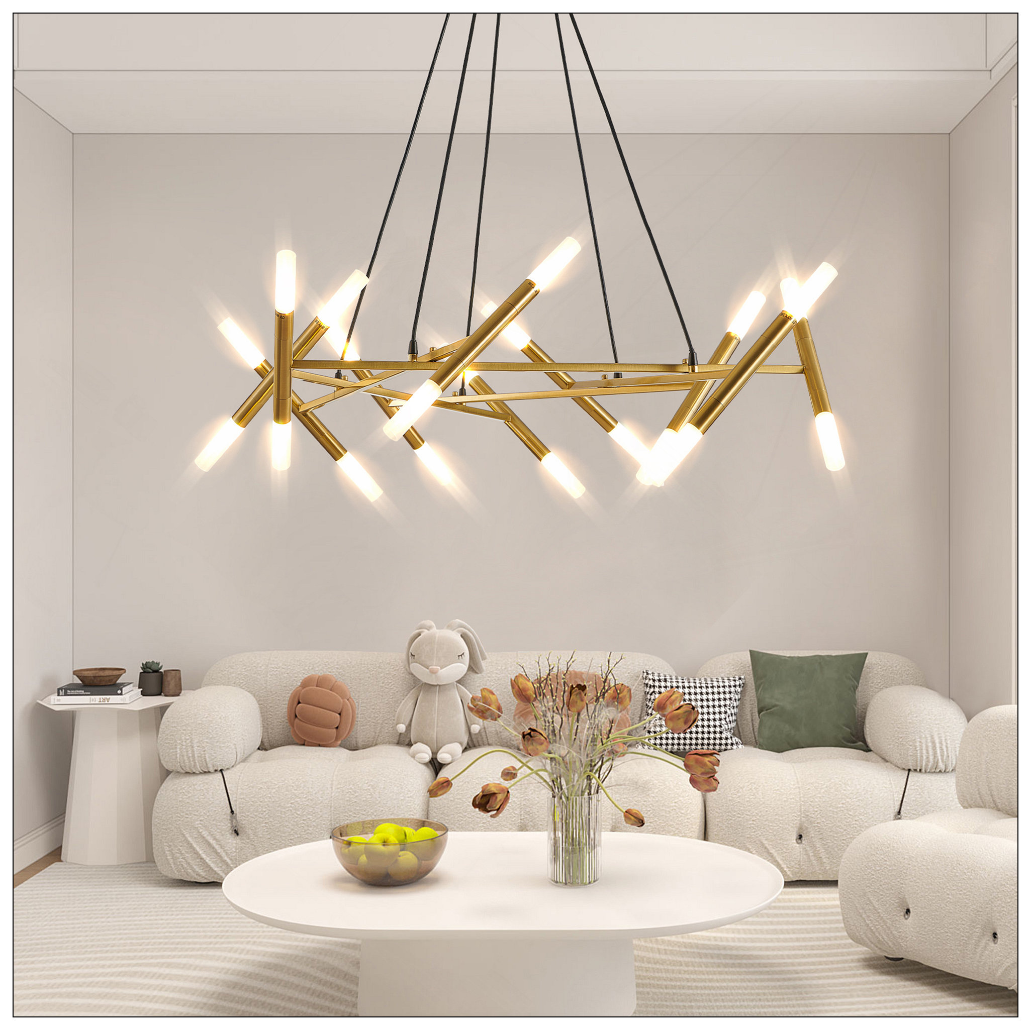 Mercer41 Modern Chandelier Light Fixture, Branch Design With Frosted ...