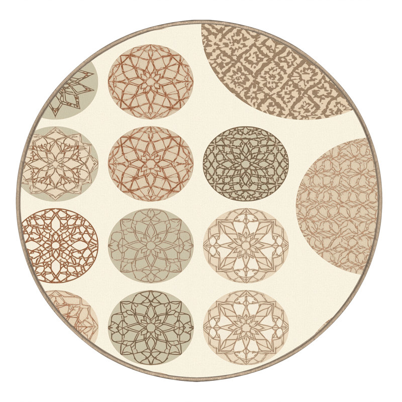 Machine Washable Bensonhurst Casual Moroccan Rug in Beige – Beige Binding, 4' Round