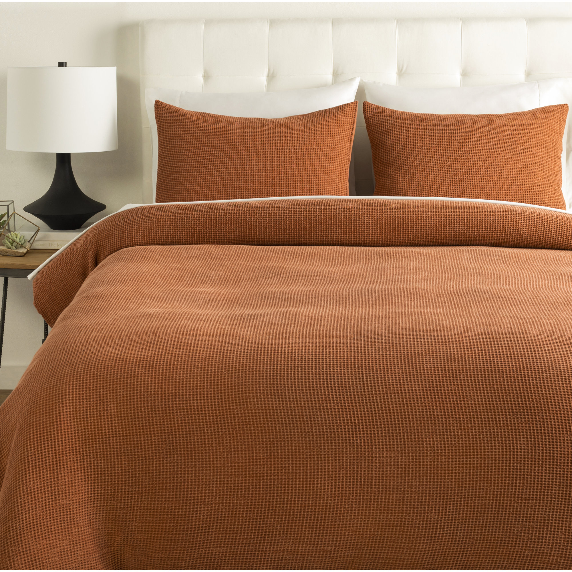 Kappa Cotton Waffle Duvet Cover Set, Clay, Full Duvet Cover + 2 Shams