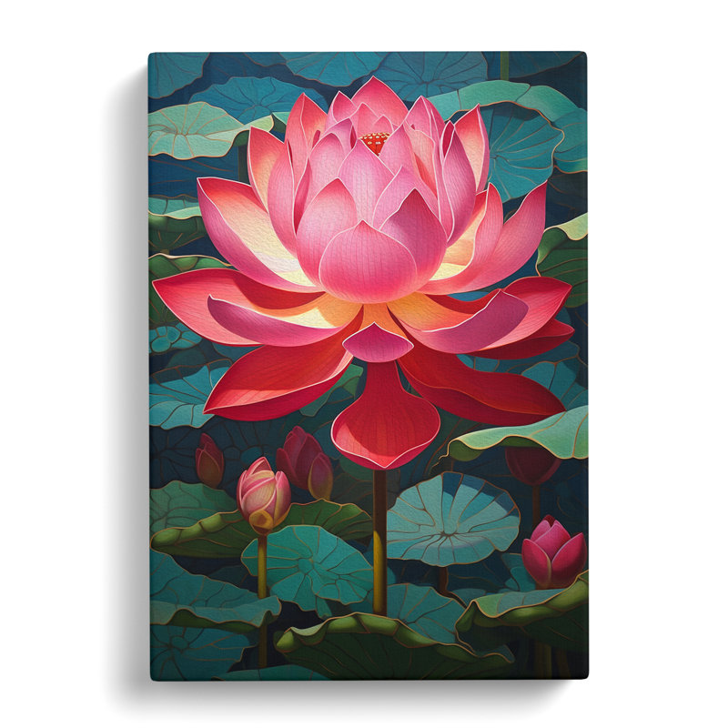 Lotus Flower Hard Edge - Wrapped Canvas, 50cm H x 35cm W x 3cm D