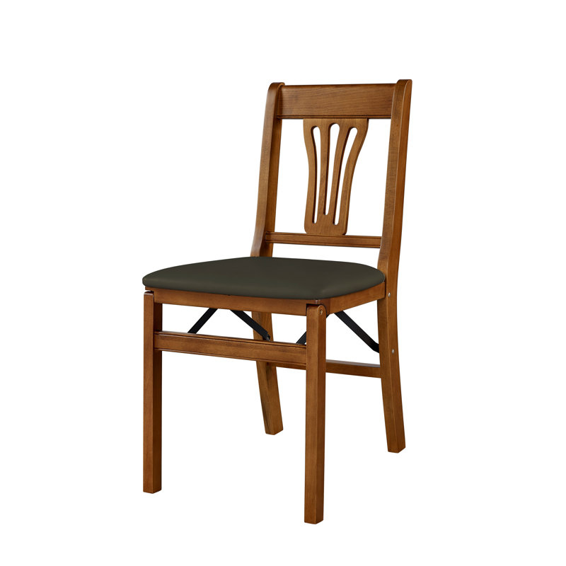 Garyl 19'' H Polyurethane Upholstered Side Chair, Fruitwood, Black Vinyl