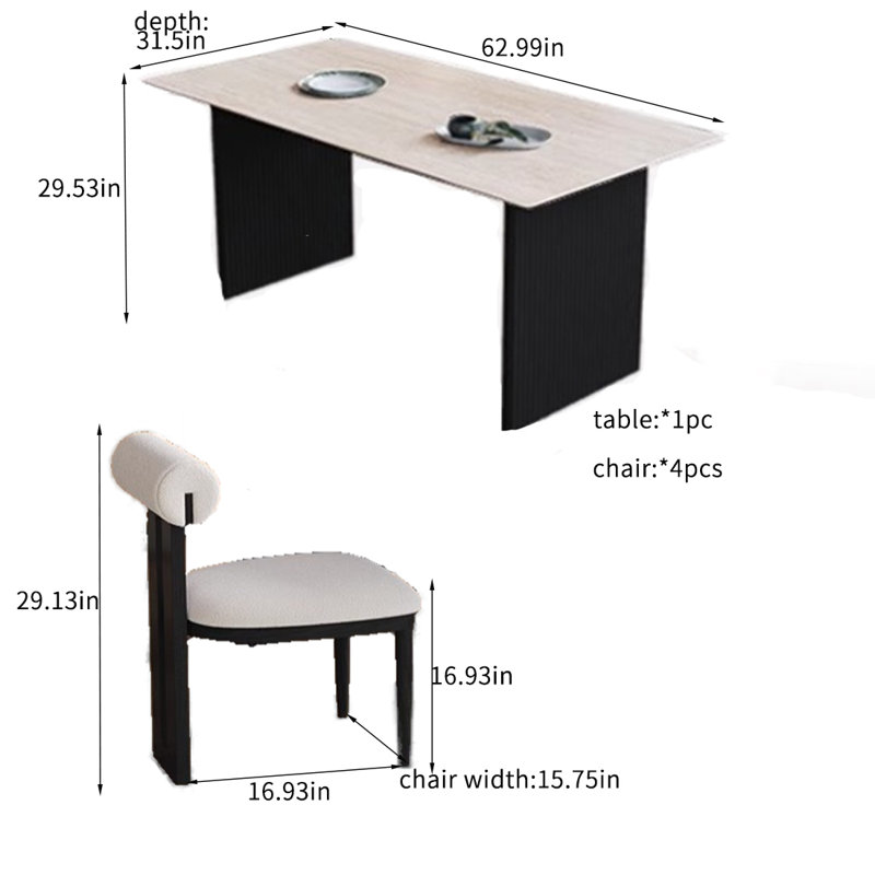 Ensemble de table de salle à manger Simple, H 29,53 po x L 62,99 po x l 31,5 po