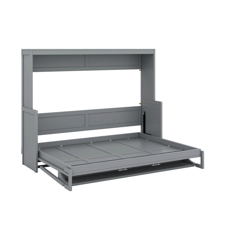 Lit escamotable double avec élévateur hydraulique et bureau, Grey, Double