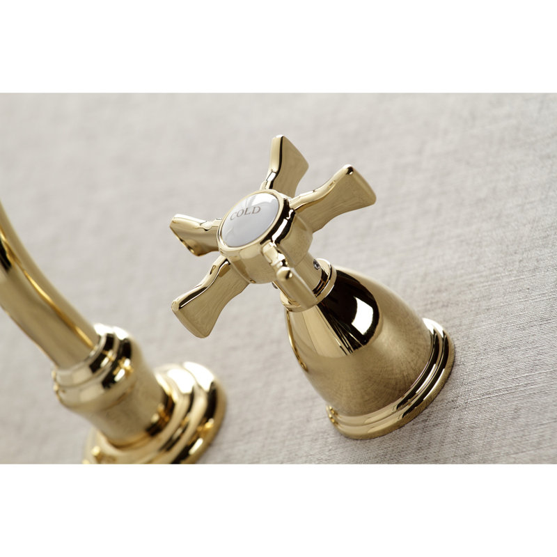 Kingston Brass Hamilton Two-Handle 3-Hole Wall Mount Bathroom Faucet, Polished Brass