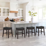 Bar Stools, 24 Inch Fabric Counter Height Bar Stools, Saddle Barstools For Kitchen Island With Nailhead Trim Tufted Button, Set Of 4