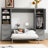 Gray Queen Size Murphy Wall Bed with Integrated Closet, Drawers, and Shelves - Space-Saving Storage Furniture for Modern Homes-1975019965