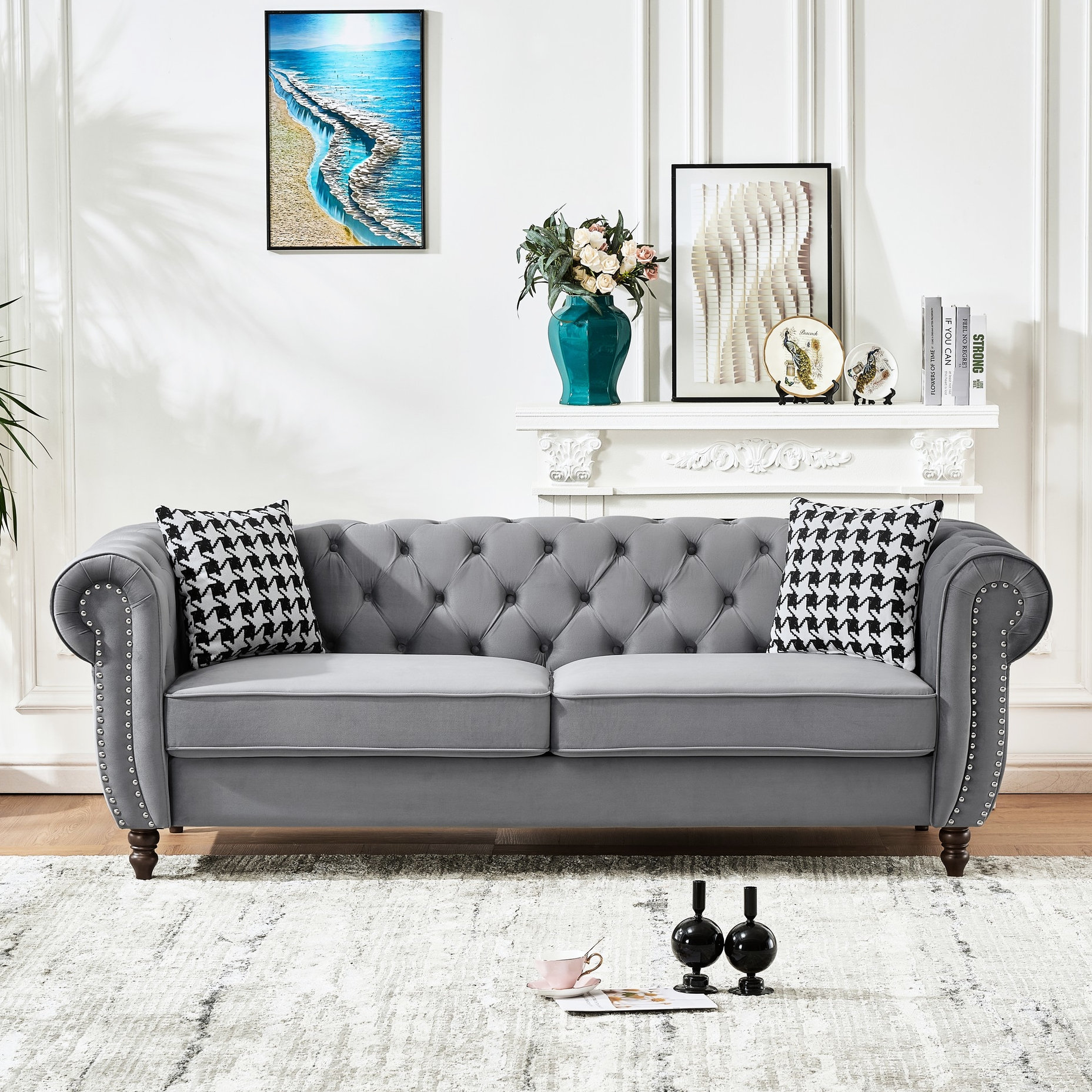 Latitude Run® 87 - Inch 3 Seater Mid Century Modern Velvet Couch With ...
