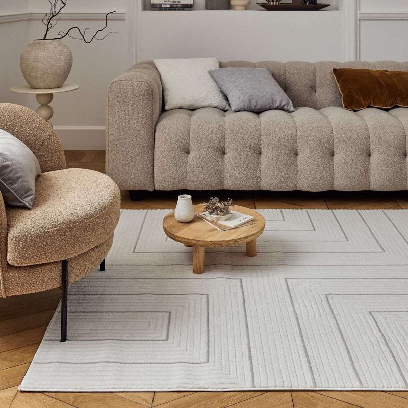 Carmel Modern Geometric Cream/Grey Area Rug, Rectangle 240 x 340 cm