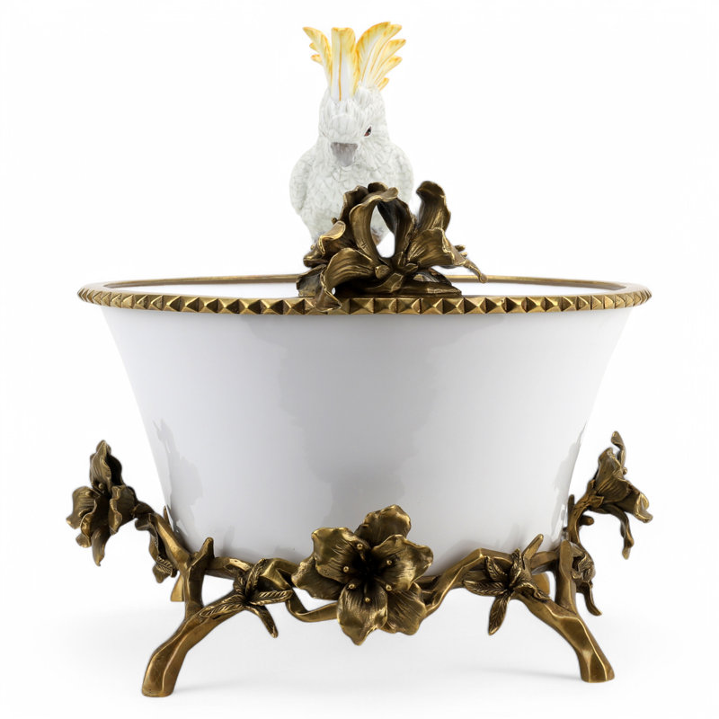 Porcelain Basin With Bronze Cockatoo