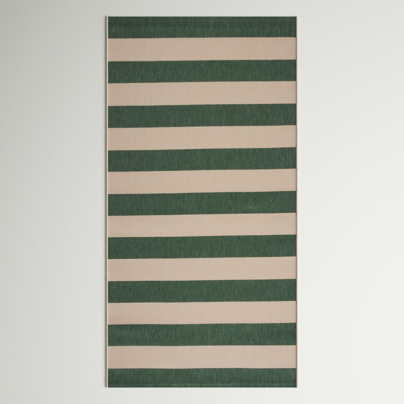 Kempston Striped Beige/Dark Green Outdoor Area Indoor/Outdoor Area Rug, Rectangle 2' x 3'7"