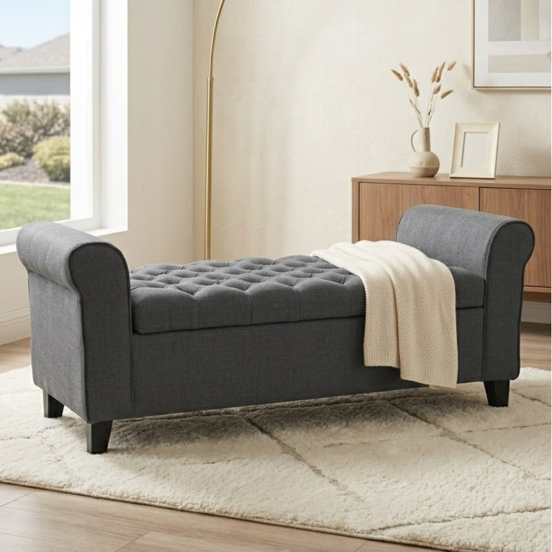 Banc de rangement en tissu Dionigio, Gris foncé