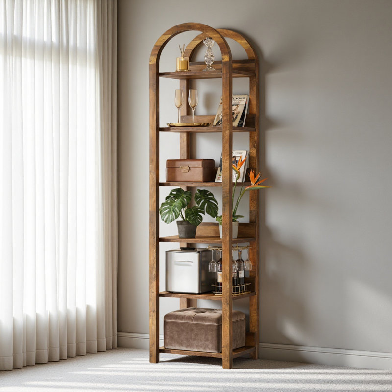 Storage Rack,6-Tier Bookshelf,Slim Arched Bookcase