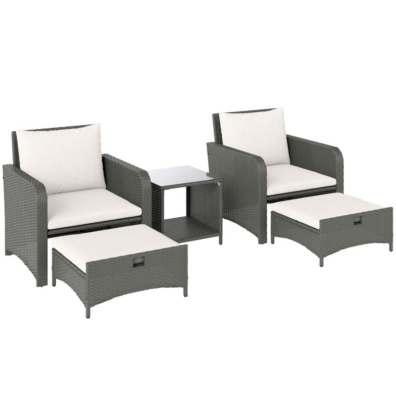 Wicker 4 - Person Garden Lounge Set with Cushions, Cream
