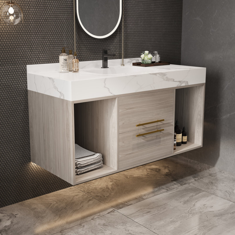 Floating Bathroom Vanity With Sink, Tan