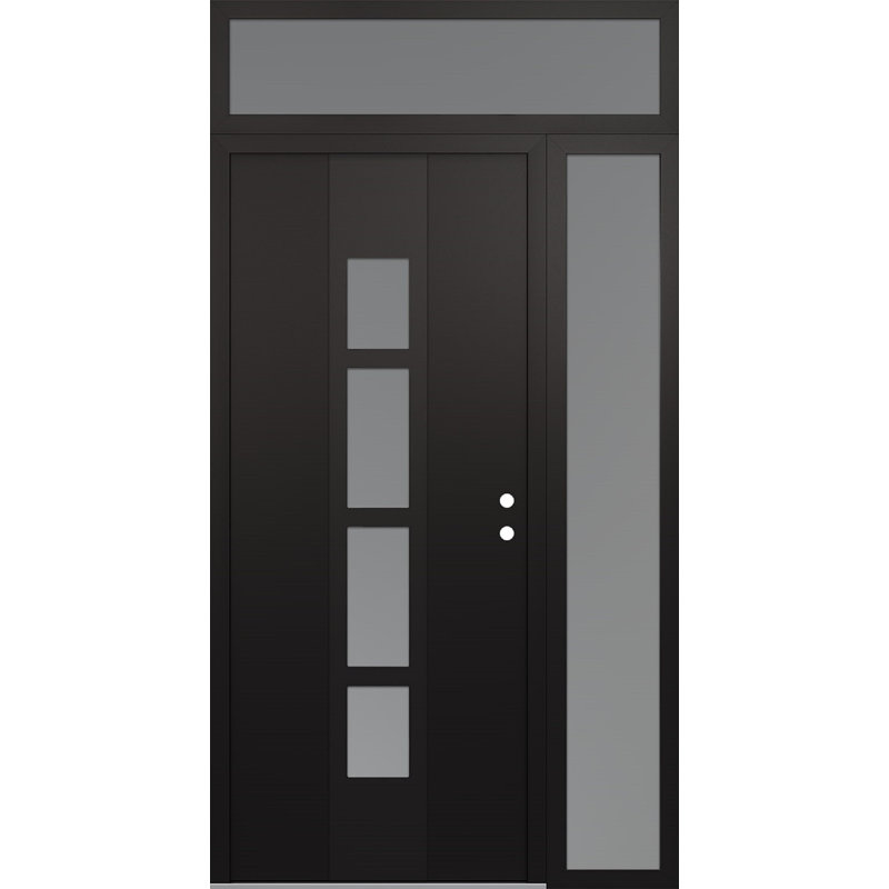 Porte d'entrée pré-suspendue en acier à panneau noir Diamond A10 avec panneau latéral et traverse, L 49,25 po x H 95,69 po