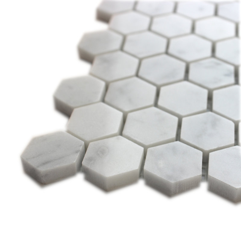 Bianco Carrara 1" Hexagon Marble Mosaic, 12"x12"