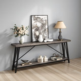 Console canapé, plateau rectangulaire gris, structure en métal noir, 71 pouces